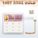 box w 9 rose gold nose screws w 2mm prong set clear czs