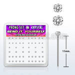 box w silver bend it nose studs 1.5 & 2mm clear crystals