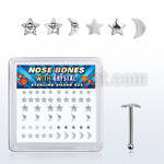 box w silver nose bone w star & moon tops w clear crystal