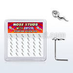 box w silver nose studs w sperm shape clear crystal tops