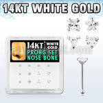 box w white 14kt gold nose bones w assorted prong set cz 