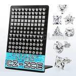 brczsh silver ear stud w clear prong assorted shaped cz stones