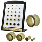 brdpwy display w 24 of crocodile wood double flare flesh tunnel