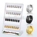 brer31 display w black and gold steel huggie w a frosted effect
