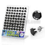 brescz2 316l steel earring stud with black prong cz stone