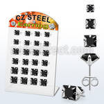 bresq2 12 pcs stainless steel earring stud with black prong cz