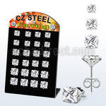 bresq 12 pcs stainless steel earring stud with clear prong cz