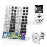 bresqz4 stainless steel earring stud with prong square cz stone