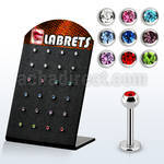 brlbc3 board of 316l steel labret with 3mm bezel jewel ball