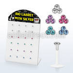brlbi16 clear bioflexible labret with silver triple crystal top