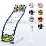 brlbi35 bioflex labret w prong set round colored cz stone