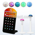 brlbi45 display w bio flex labrets w 2.5mm synthetic opal