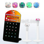 brlbi49 display w bio flex labret w prong set 2mm synthetic opal