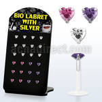 brlbi7 bioflex labret with prong heart shaped cz stone