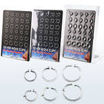 brncm1 display of silver fake nose clips in assorted sizes