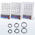 brncp1 display of black color plated sterling silver nose clips