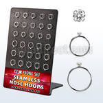 brnhm28 board w 60 silver seamless nose hoop w 1.5mm clear cz
