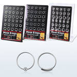brnhm2 board of sterling silver nose hoops with without ball