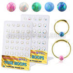 brnhm46 board w 30 gold silver endless nose hoop w 3mm opal ball