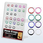 brnhp17 board of silver endless nose hoops with 8 color platings