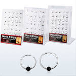 brnhp3 board of 925 silver nose hoops with black plated ball