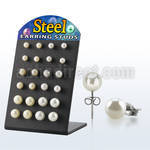 brper2 board of 316l steel earring stud with pearl balls