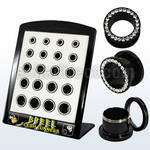 brpg148b board w black pvd 316l flesh tunnel w crystal rim