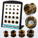 brpg190 display w of double flared tiger eye stone flesh tunnels