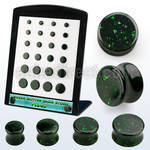 brpg209 display w green glitter sand stone double flared plugs
