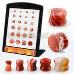 brpg216 display w 24 pcs. of red agate double flared stone plug