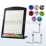 brs113 board of 316l steel nose screws w crystals balls cones