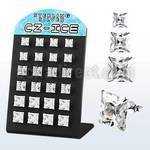 brsczsq silver ear stud with clear prong set square cz stone