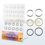 brsel11 board w 30 pcs black, gold and 316l steel seamless rings