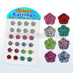 brsfd14 silver earring flower design with ferido glued crystals
