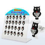 brsfd15 silver earring with ferido glued crystal owl design