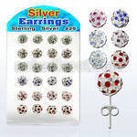 brsfd2 silver earring 8mm ball with ferido glued crystals