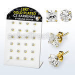 brsgp4 silver earring stud w 18k gold plating prong clear cz