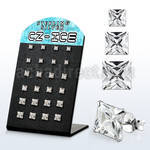brssq3 silver ear stud with clear prong set square cz stone