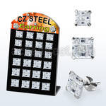 brssqv9g silver ear stud w 9 10mm square prong cz stone