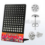 brvfrc display w silver ear studs w clear crystal w resin cover
