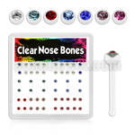 bxa19 52 pcs acrylic nose bone w assorted colored crystal top