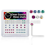 bxa28 clear acrylic nose stud w assorted colored crystal top