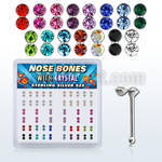 bxdbm silver nose bone with round colored twin crystal