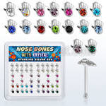 bxhdm silver nose bone withcolored crystal hand shaped top