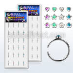 bxnr5 display w steel clip on nose rings mixed tops w opals