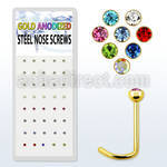 bxns2b gold anodized 316l nose screw with colored crystal top