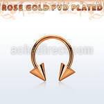 cbettcn5 rose gold pvd plated steel circular barbell w 5mm cones
