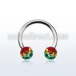 cbfr5r 316l steel circular barbell w rasta stripes crystal ball