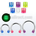 cbgldi4l xxl steel circular barbell 14g 4mm glow in the dark dice