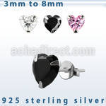 czhtm silver ear studs with heart prong set cz stone